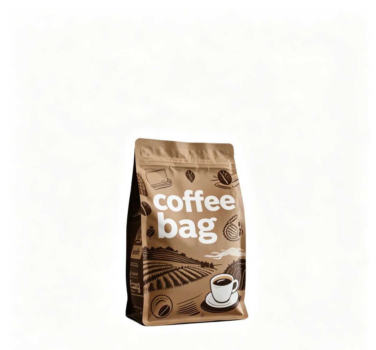 Sacchetto piatto per chicchi di caffè con logo personalizzato, valvola di sfiato, chiusura lampo richiudibile, per caffè, tè e polveri — imballaggio stampato su misura