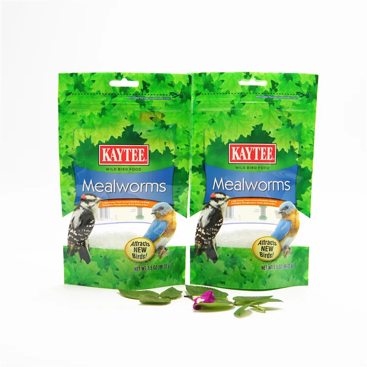 Custom Glossy Stand-Up Pouch with Window & Hang Hole for Wild Bird Mealworm Food