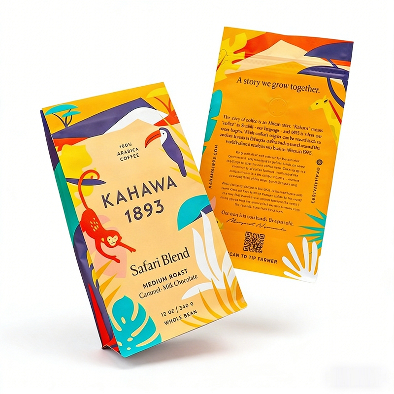 Custom Printed Matte Flat Bottom Coffee Bags With Valve and Zipper for Coffee Bean