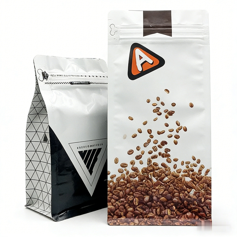 Biodegradable Kraft 250g Coffe Packaging Zipper Flat Bottom Coffee Bean Bag Valve