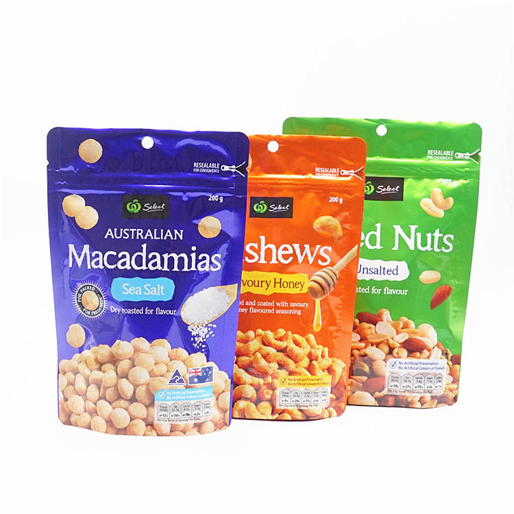 Custom Doypack Design Packaging Mylar Stand Up Pouch For Nut Food