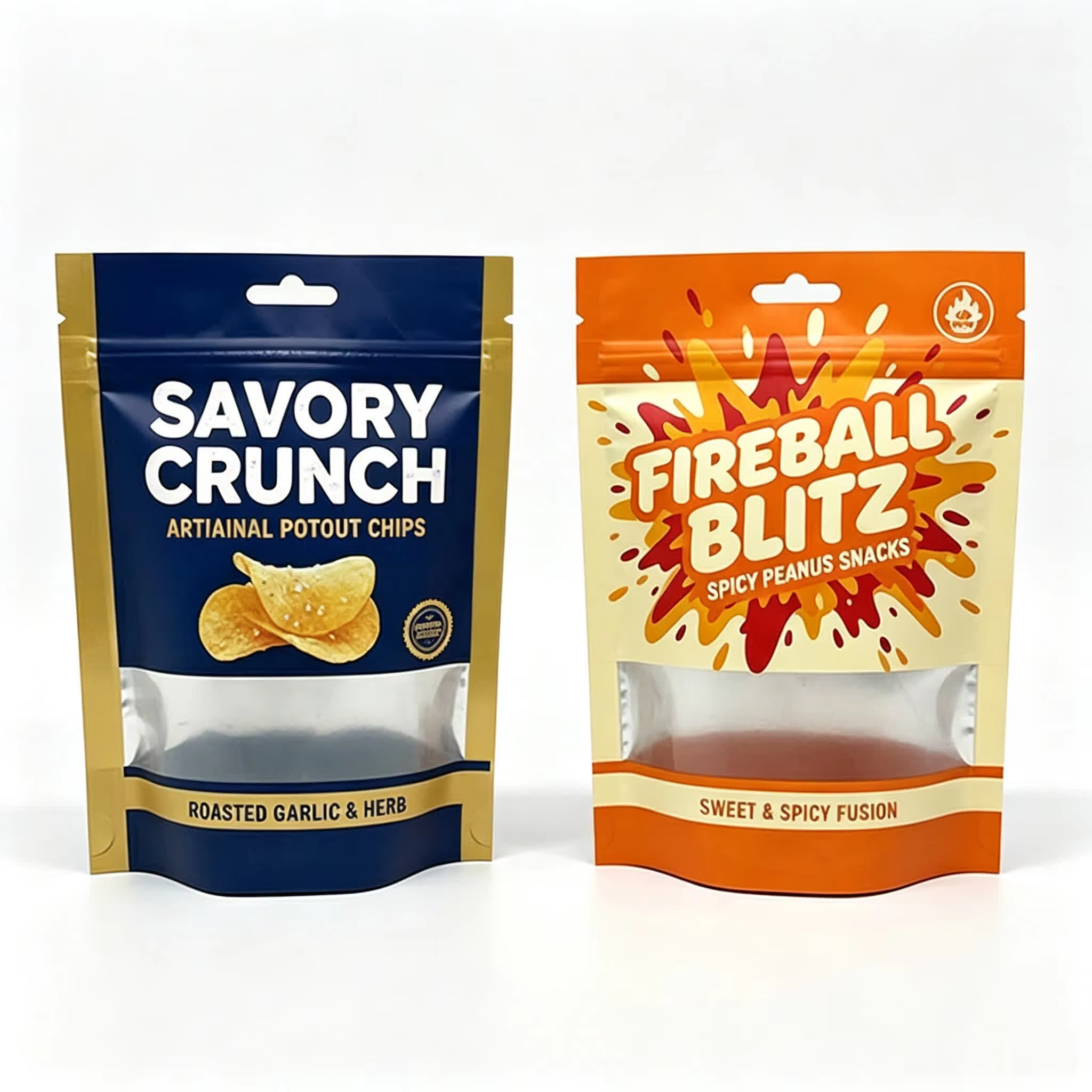 Custom Printed Window Stand Up Zipper Pouch for Snack Chips & Nuts