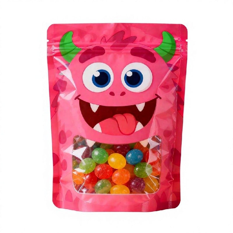  Custom PET PE Stand Up Candy Pouch Hang Hole Zipper Window for Salt Water Taffy