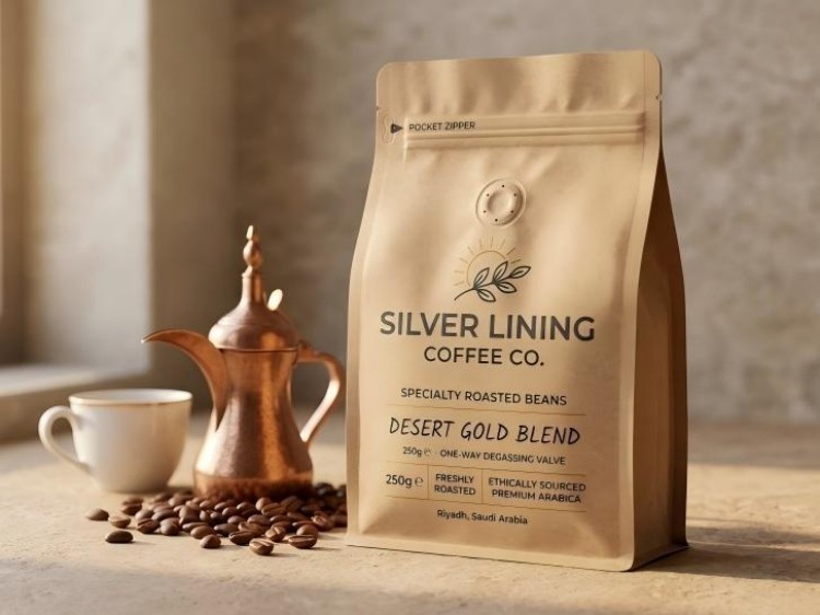 Saudi Arabian Coffee Roaster: Custom Kraft Flat Bottom Pouches with One-Way Valve