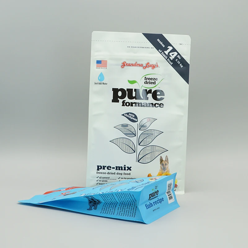 Custom Flat Bottom Pouch with Leaf Window for Freeze Dried Dog Food