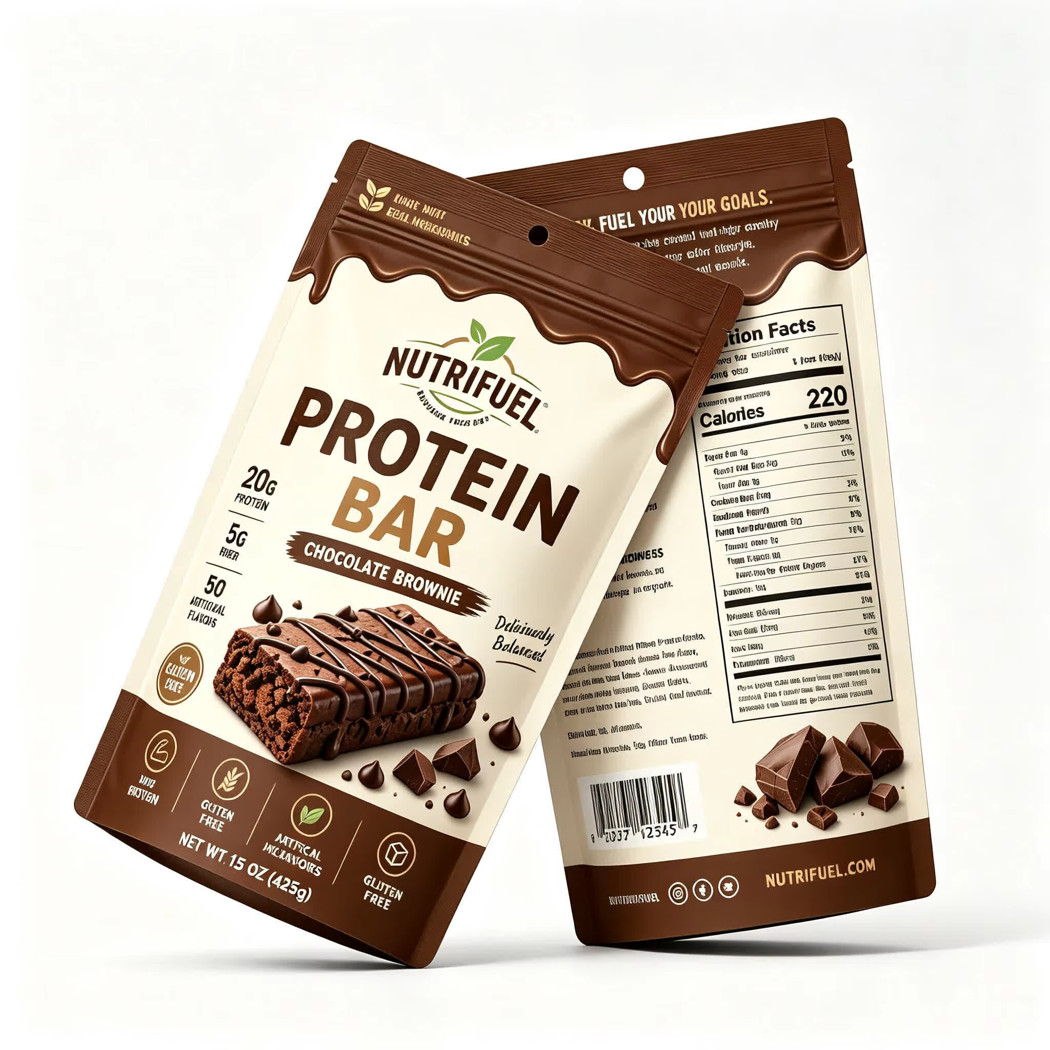 Custom Printed Zipper Stand Bag for Chocolate Protein Bar Wrapper