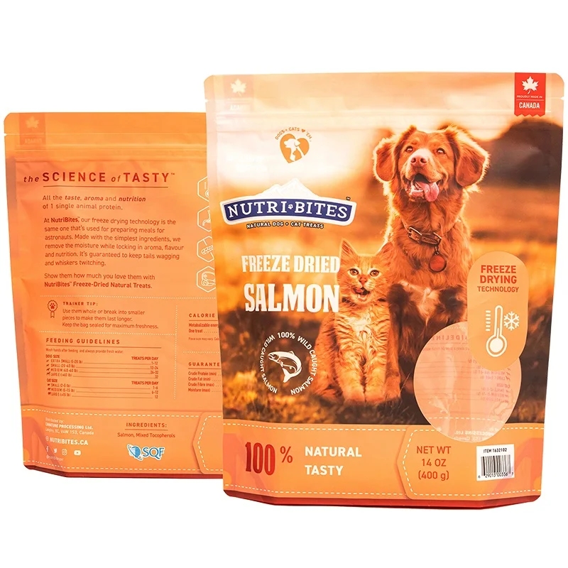 Custom Matte Stand-Up Pouch with Round Window for Freeze Dried Pet Salmon Treats
