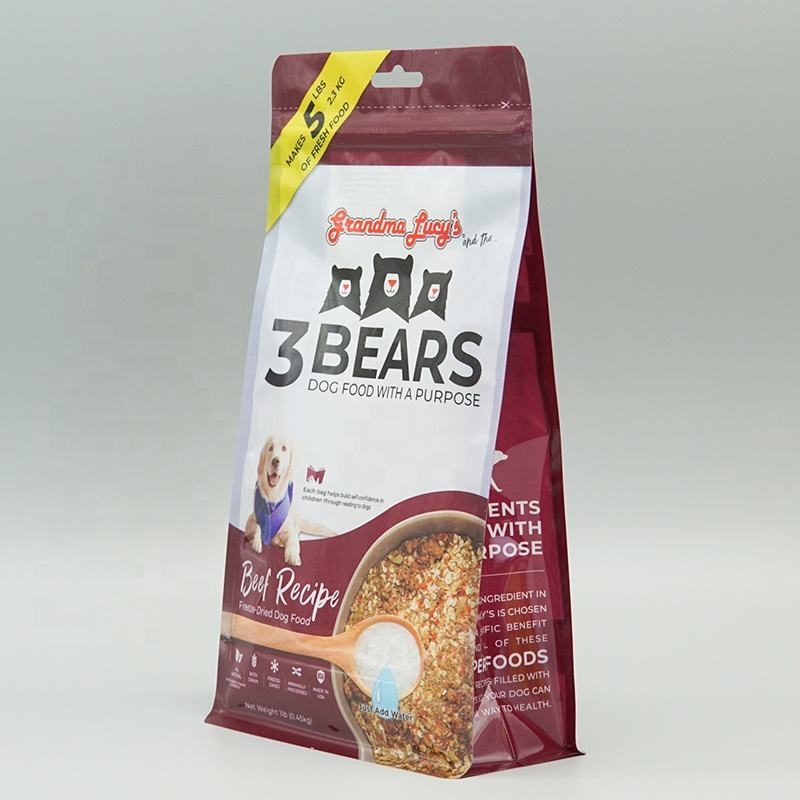Flat Bottom Ziplock Flexible Plastic Pouch Animal Feed Bag Pet Food Packaging