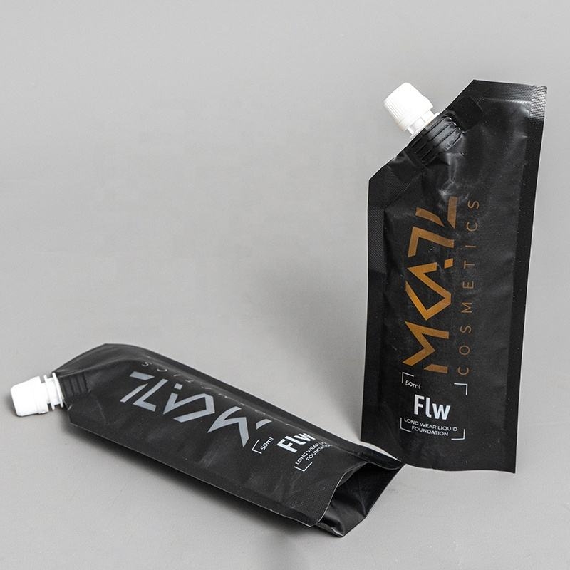 Custom Printed Logo Liquid Packs Plastic Cosmetics Stand up Spout Pouch With Nozzle