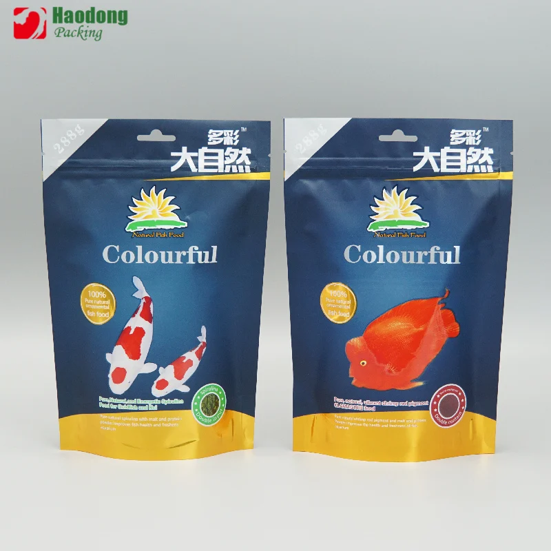 Custom Metallized Stand-Up Pouch with Hang Hole for Koi & Ornamental Fish Food