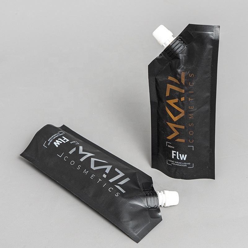 Custom Printed Logo Liquid Packs Plastic Cosmetics Stand up Spout Pouch With Nozzle