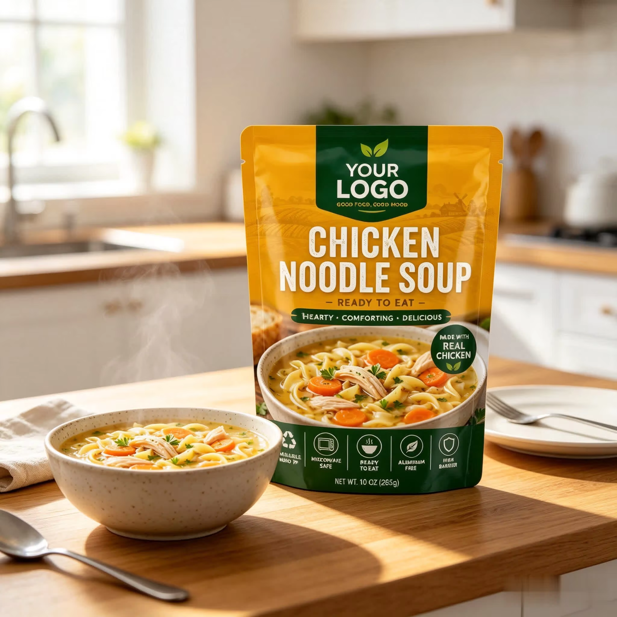 Food Grade Microwave Safe Stand-Up Pouch for Instant Soup Packaging