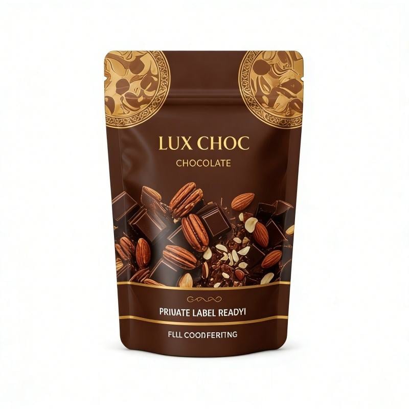 Custom PET/VMPET/PE Stand-Up Zipper Pouch for Luxury Chocolate & Nut Confections