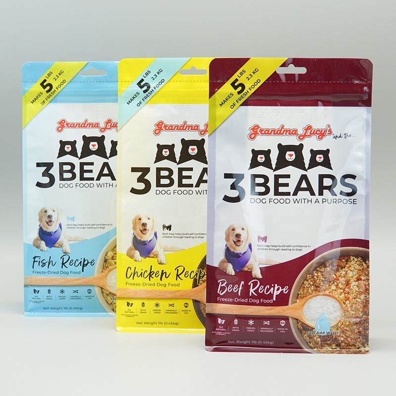 Flat Bottom Ziplock Flexible Plastic Pouch Animal Feed Bag Pet Food Packaging