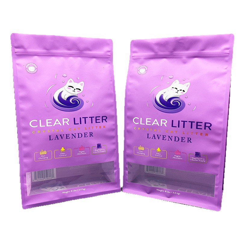 Food Grade Square Bottom Matte Flat Bottom Pouch with Window for Cat Litter