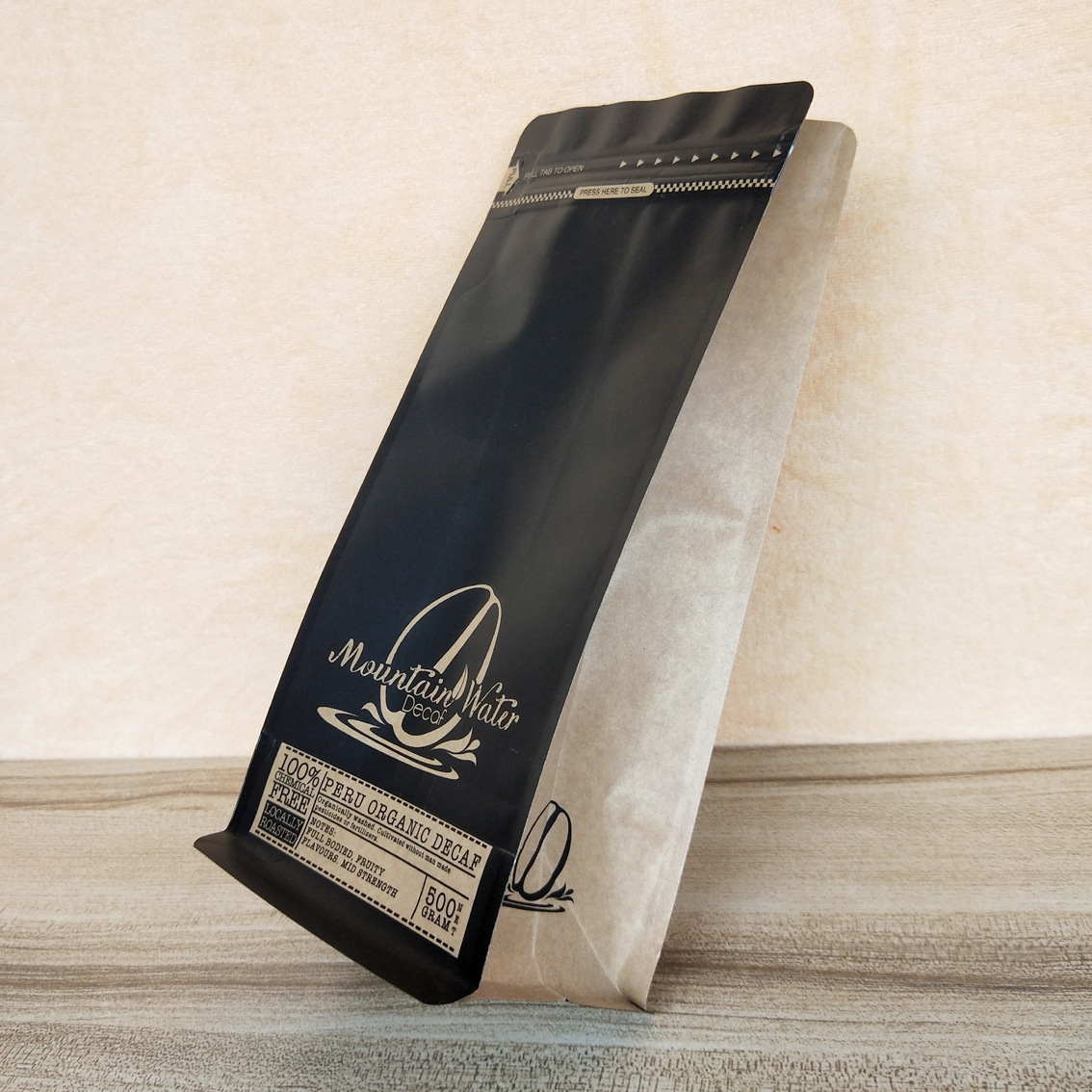 Kraft Recyclable Coffee Bag Blockbodenbeutel 1kg Flat Bottom Pouch