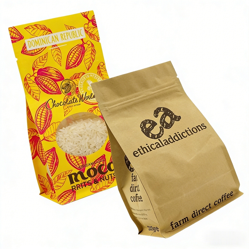 250g 500g 1kg Flat Bottom Stand up Kraft Coffee Bean Plastic Bag