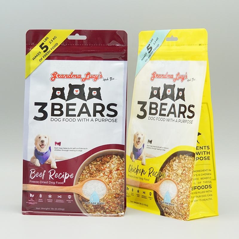 Flat Bottom Ziplock Flexible Plastic Pouch Animal Feed Bag Pet Food Packaging