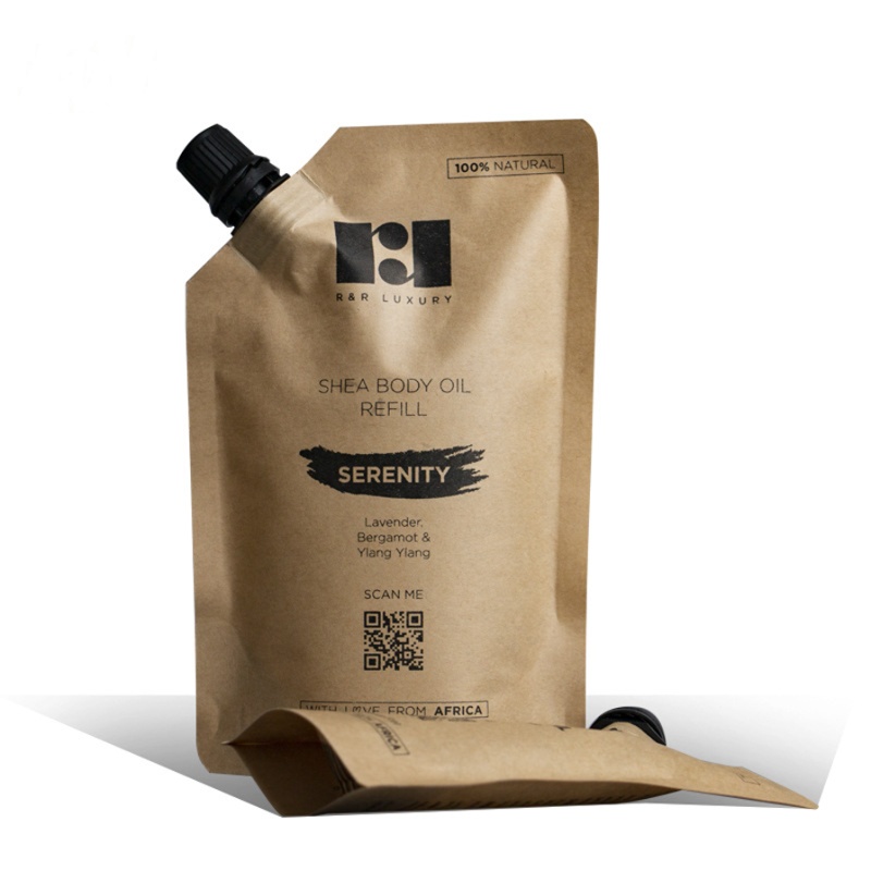 Eco Friendly Biodegradable Packaging Kraft Cosmetic Liquid Refill Spout Pouch