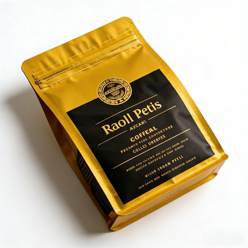 Food Grade Coffee Flat Bottom Mylar Bag Gold Stamping Resealable Zipper Stand up Pouch-3