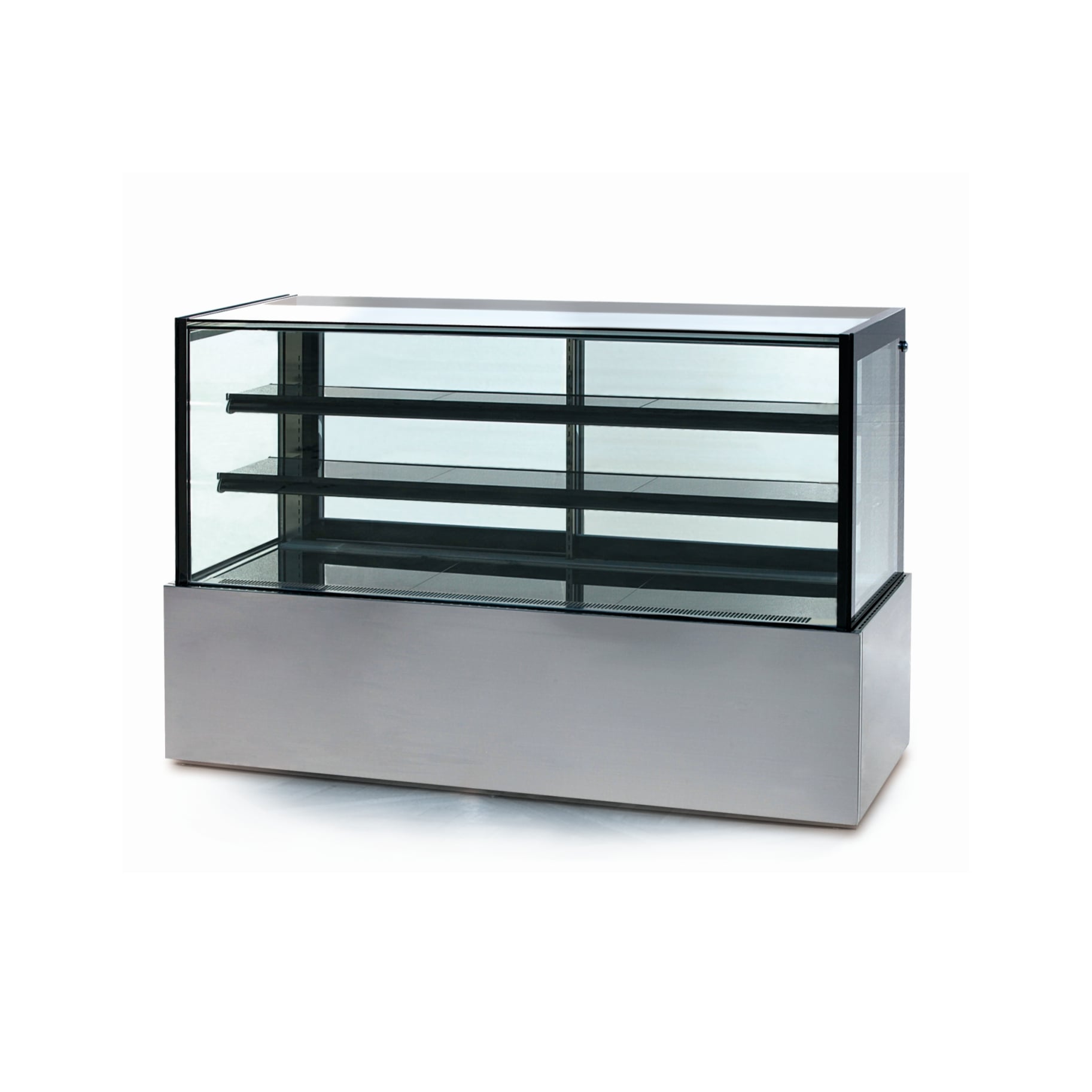 vitrine réfrigérée pour gâteaux à angle droit de 45° (3 niveaux) — 240-550 L, base en marbre/acier inoxydable, refroidissement par ventilateur, compresseur Danfoss