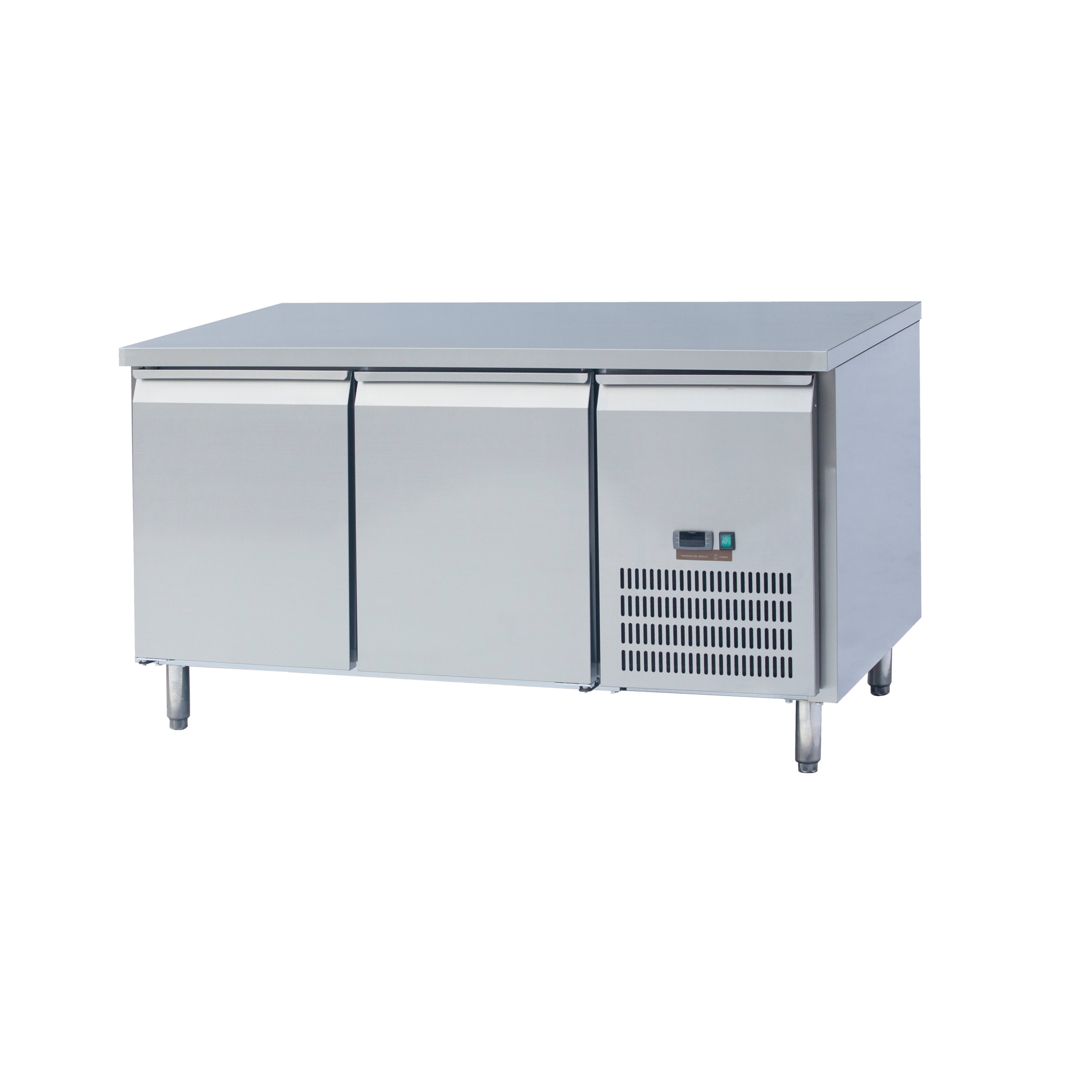 2-Door Fan-Cooled Undercounter Refrigerator & Freezer — 304 Stainless Steel, CE-Certified