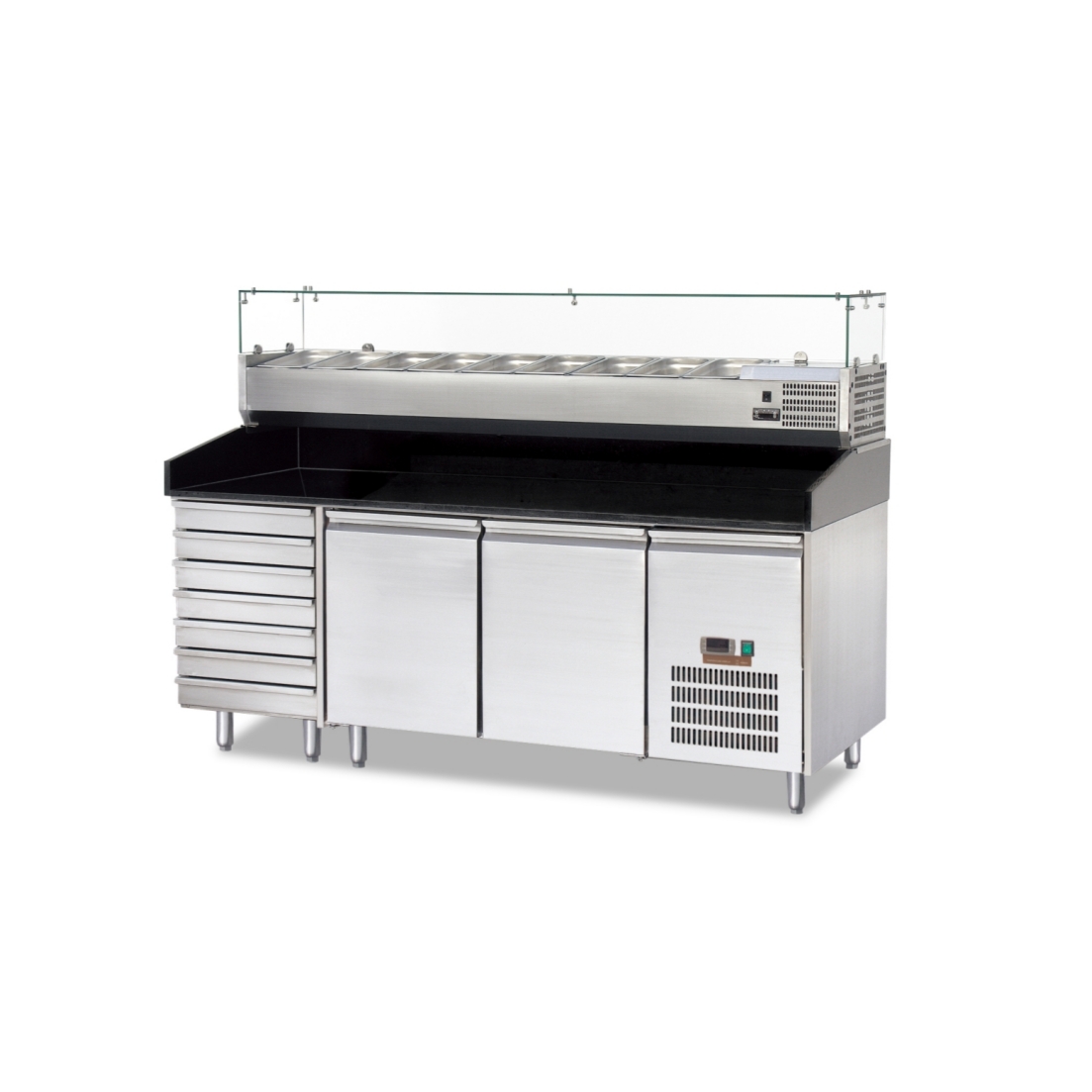 station de préparation de pizzas à ventilation forcée, 2 portes et 6 tiroirs — PZ2610TN-380