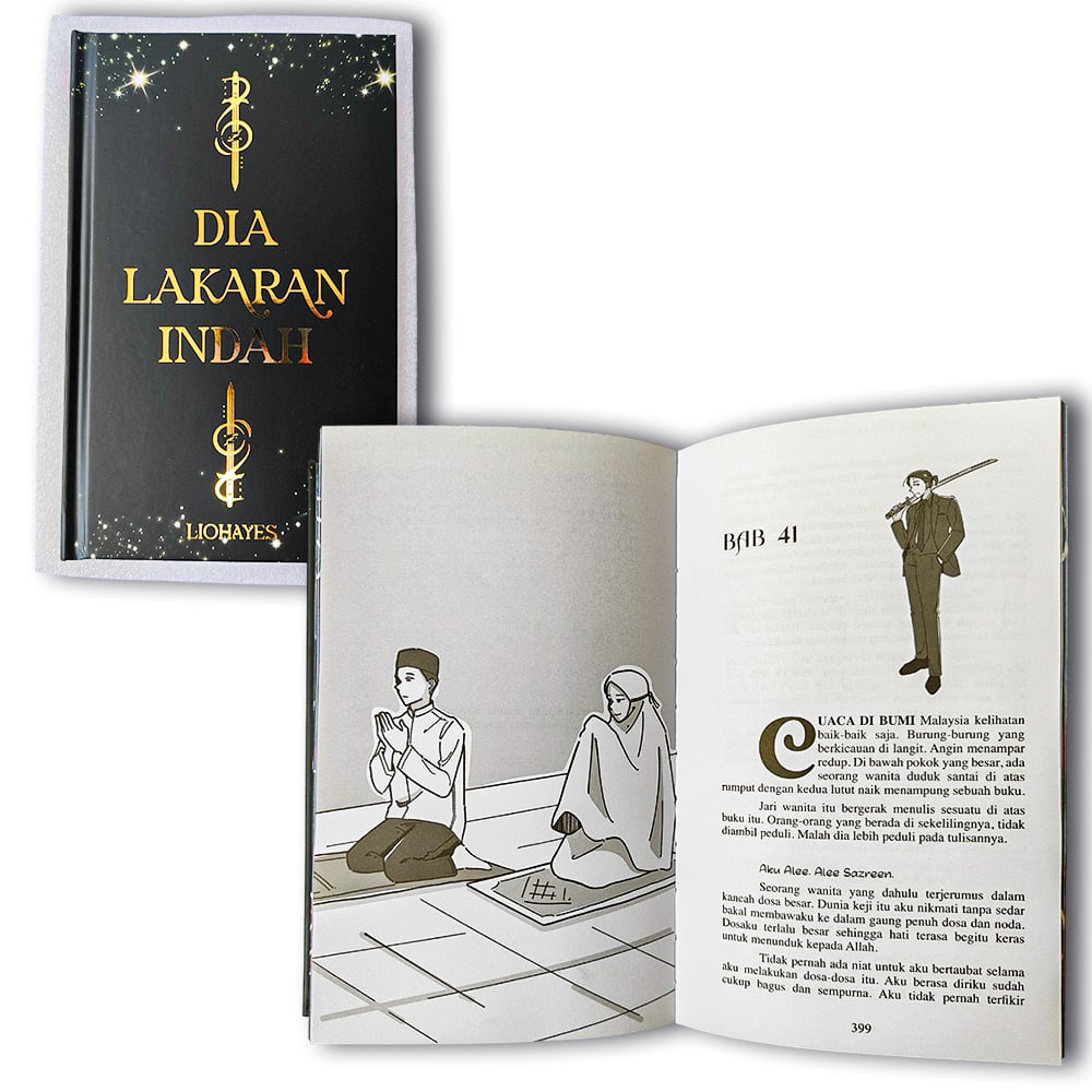 Dia Lakaran Indah Malaysian Novel Hardcover, Gold Foil & Illustrated Islamic Fiction