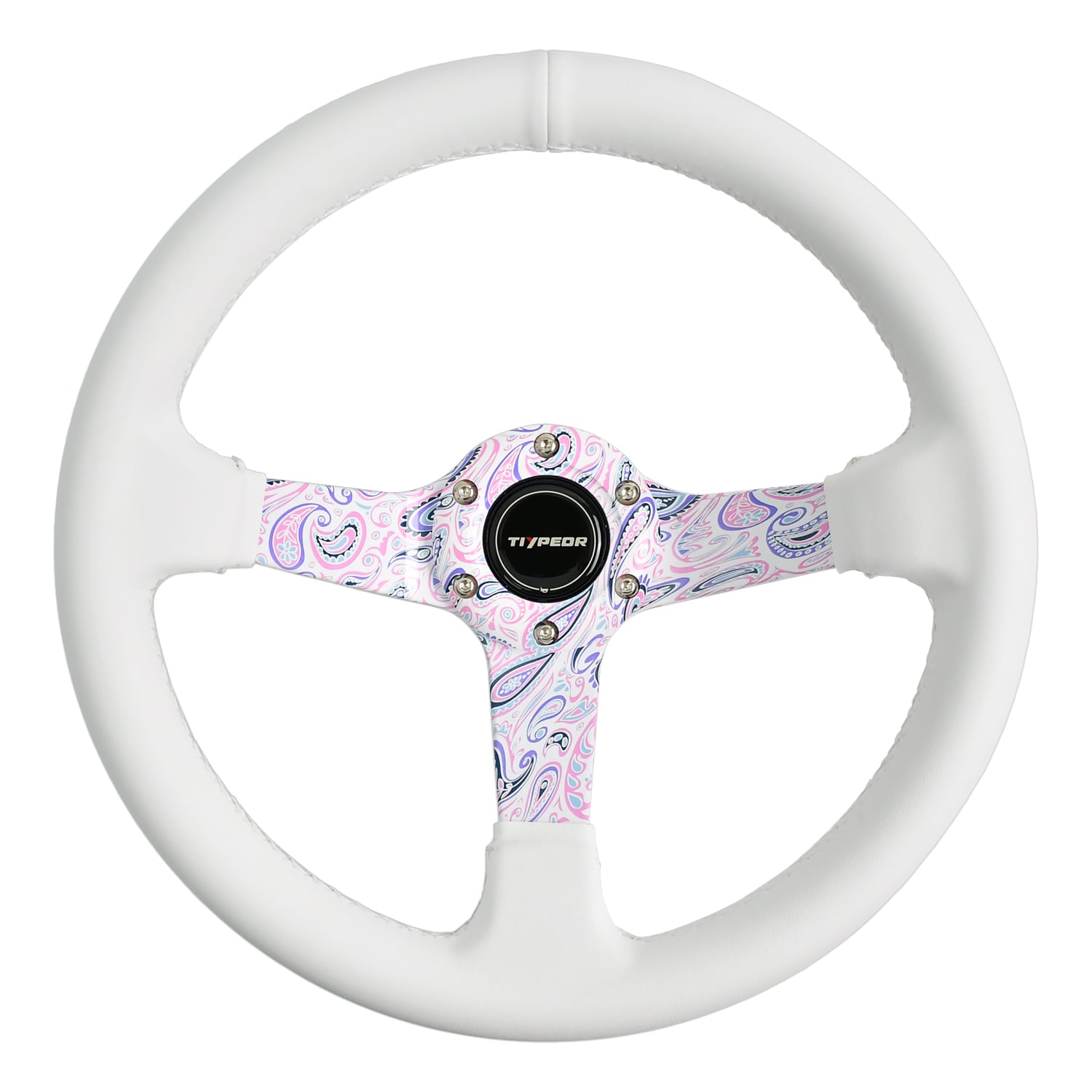 Volant de direction TIYPEOR universel personnalisé à 3 branches avec support en aluminium, 12,8 po / 325 mm, en cuir (314-16)