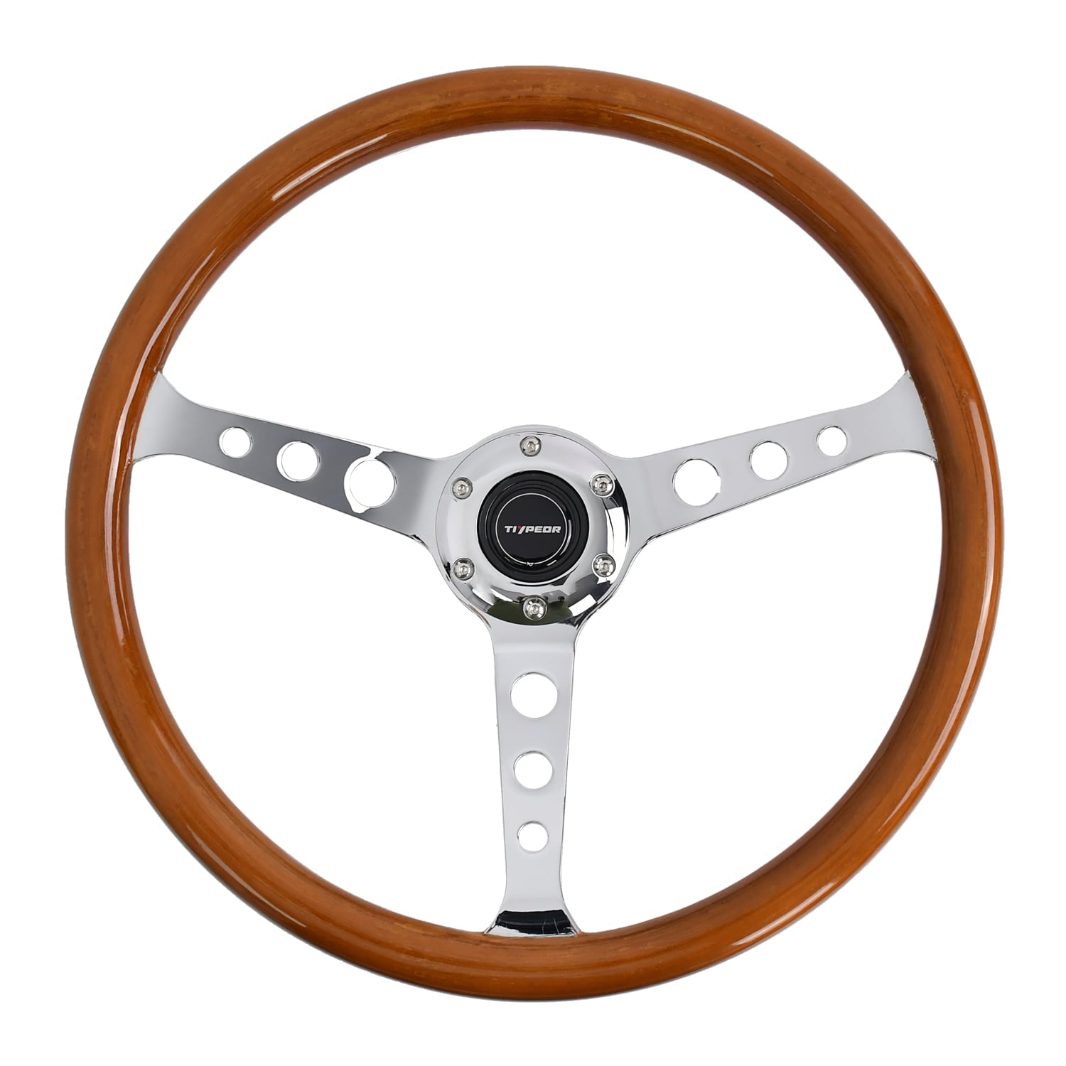 Volant en bois rétro TIYPEOR universel à 3 branches avec support en aluminium, diamètre 15