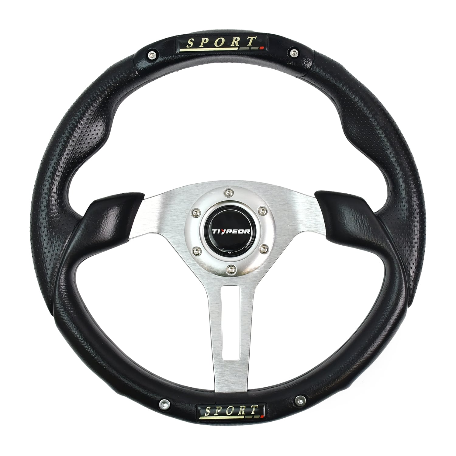 Volant de course TIYPEOR Auto 350 mm noir à 6 boulons avec poignées en cuir PU et germination
