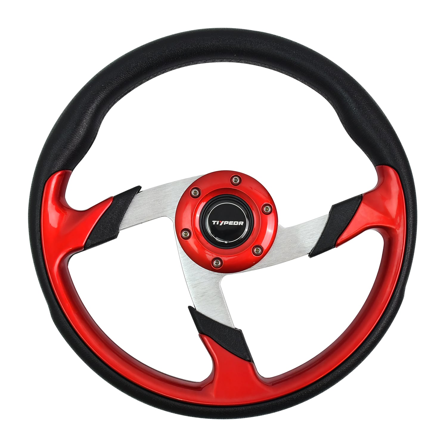 Volant universel rouge de 12,6 pouces/320 mm en simili cuir TIYPEOR avec patte en forme d'éolienne