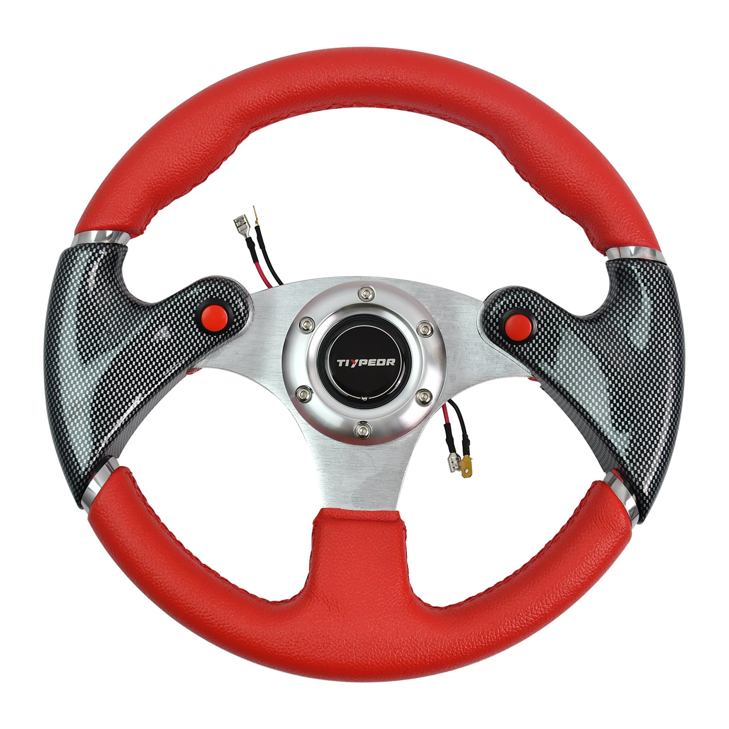 Volant sport TIYPEOR rouge en simili cuir PVC de 12,4 pouces/315 mm pour voiture, en alliage d'aluminium