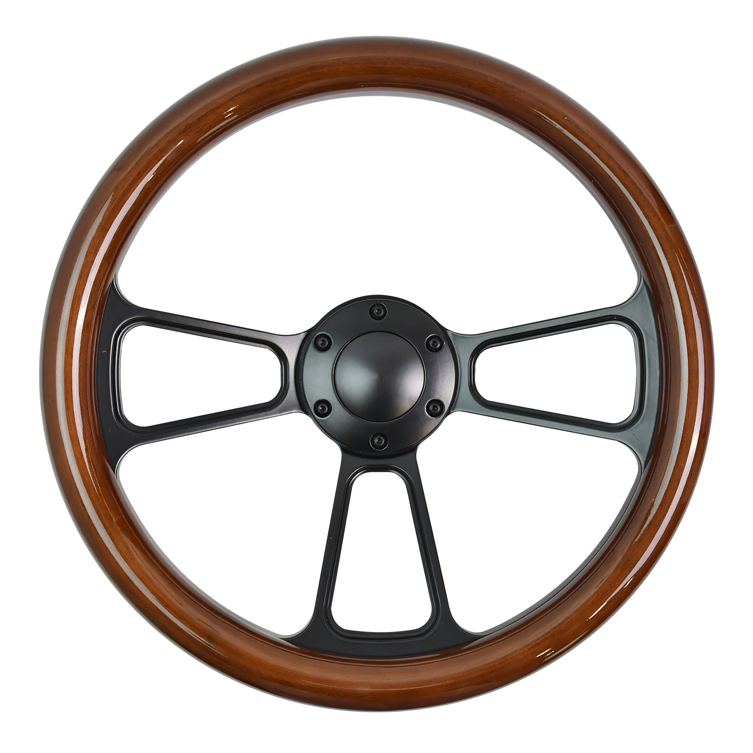 TIYPEOR Volant Classique Universel Automatique en Bois 350mm/14pouces à Rayons Noirs