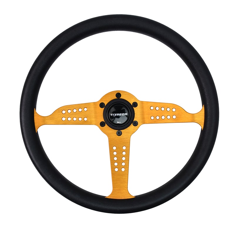 Volant de course TIYPEOR en cuir synthétique noir 350 mm / 13,8 pouces (474-04)