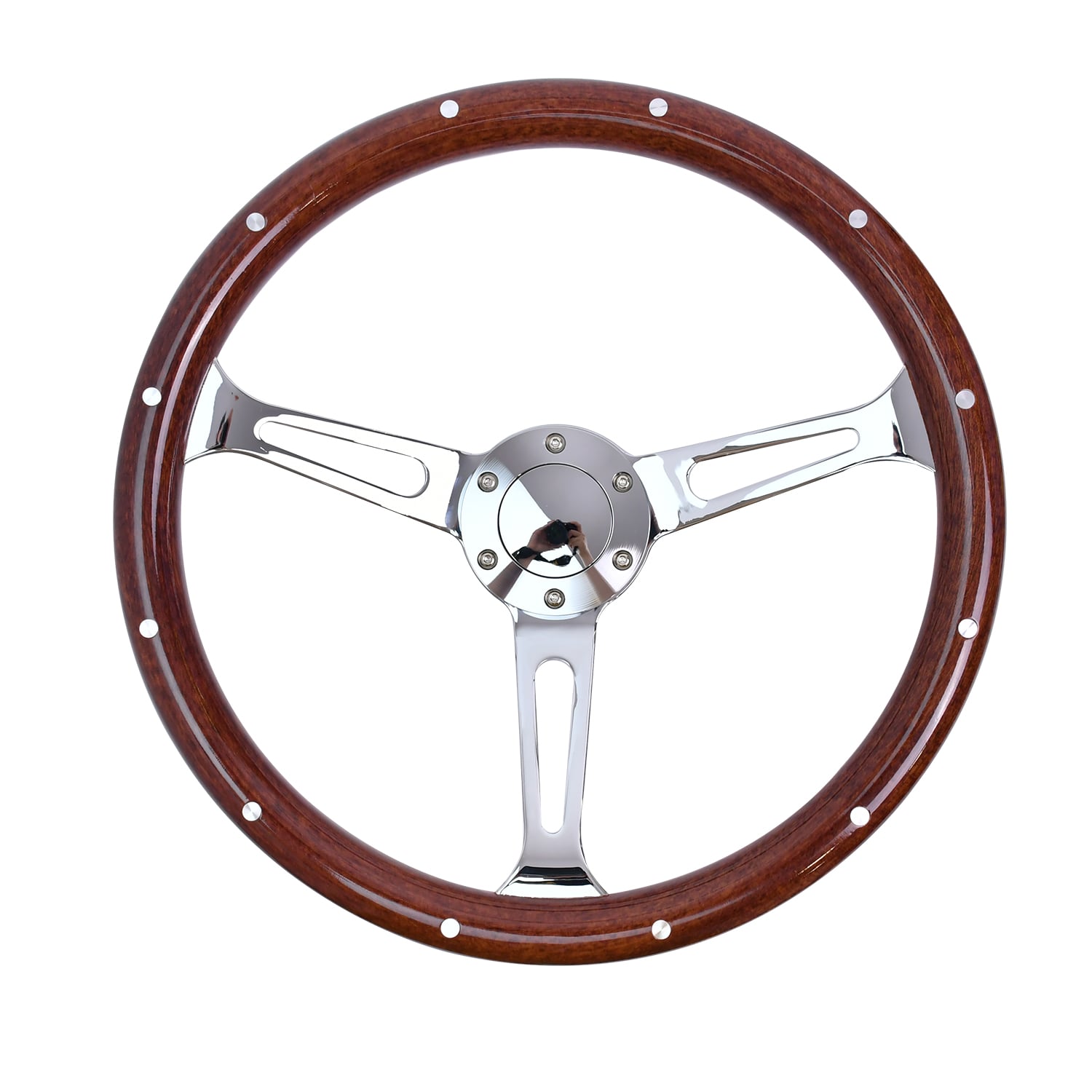 TIYPEOR Volant classique ABS de 380 mm pour voiture ancienne avec rivets