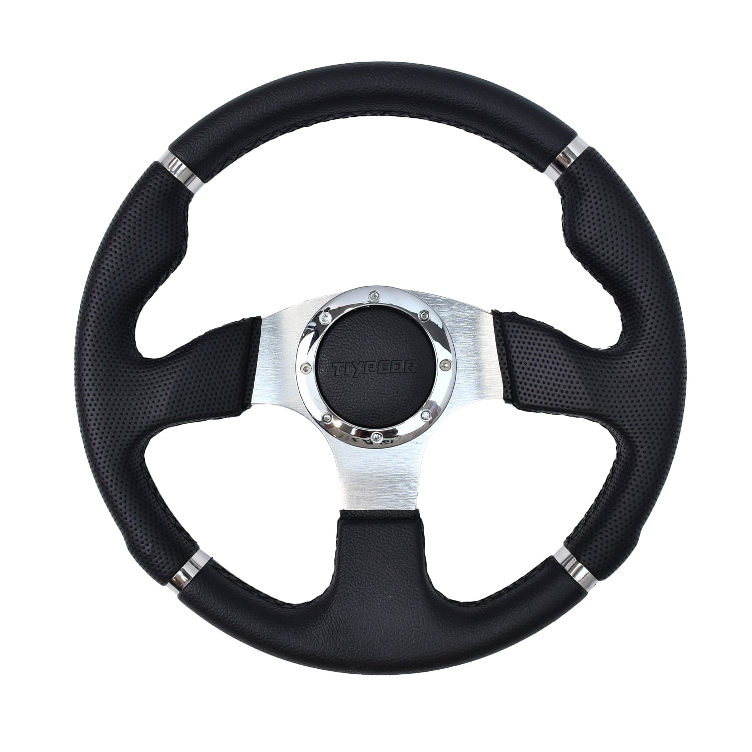 Volant Sport Universel TIYPEOR Rouge à Rayures Forme D 320mm 6 Boulons Poignée en Cuir Noir PVC
