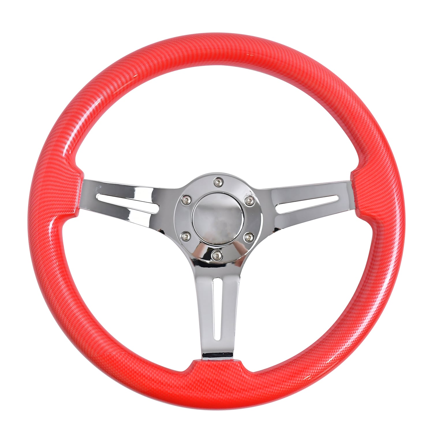 Volant TIYPEOR 350mm/14pouces Rouge, Style Classique Nostalgie Course/Volant pour Voiturette de Golf avec Bouton d'Avertisseur