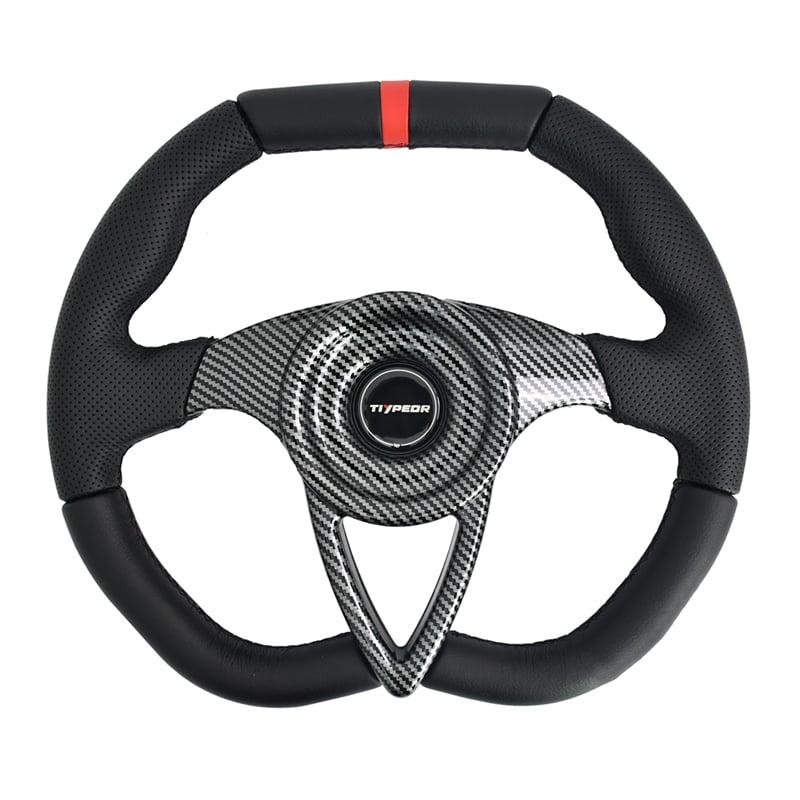Volant de voiture universel TIYPEOR, style rectangulaire, en cuir noir, volant modifié 350 mm / 14 pouces (740-02)
