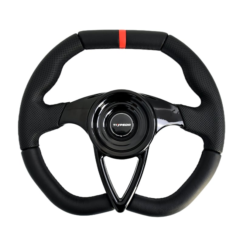 Volant rectangulaire universel TIYPEOR en cuir pour voiture, volant modifié assemblé 350 mm / 14 pouces (740-03)