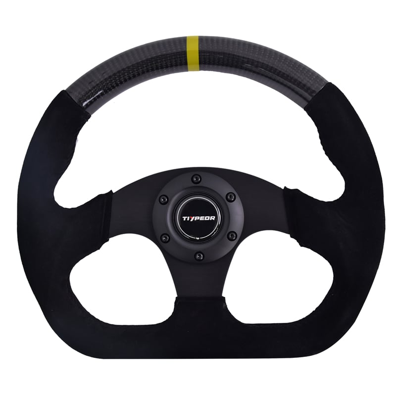 Volant modifié TIYPEOR Auto D-shape en cuir et fibre de carbone 350 mm/14 pouces (495-06)