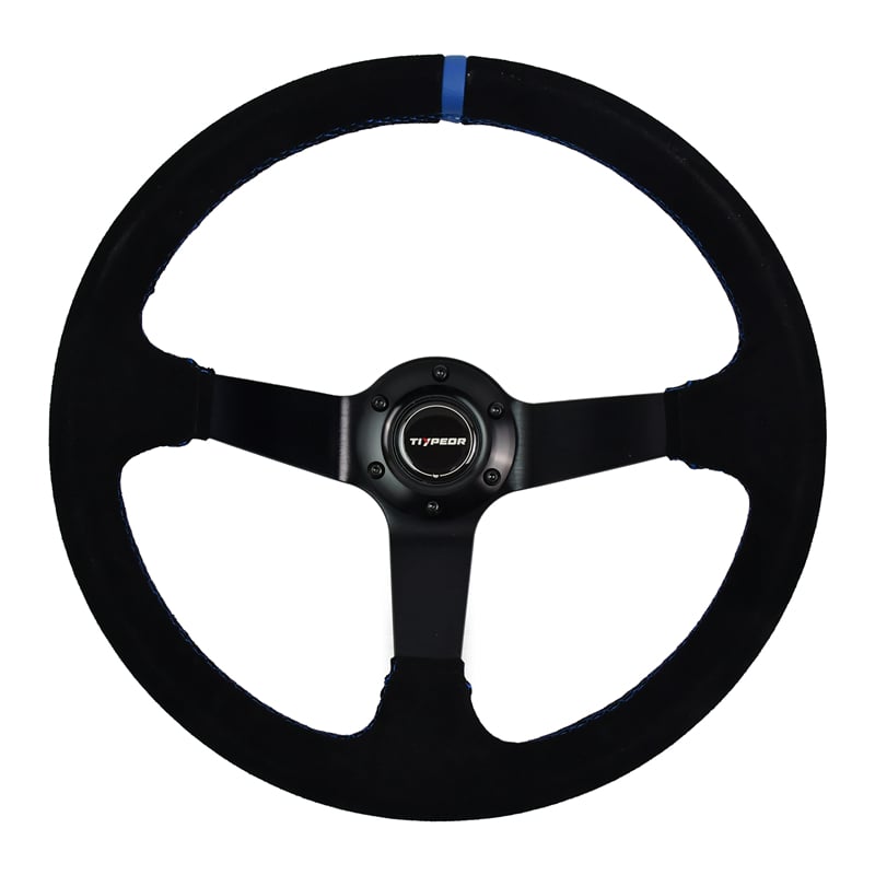 Volant de course noir universel TIYPEOR 345 mm / 13,58 pouces à 6 boulons, en similicuir PU, profondeur 100 mm