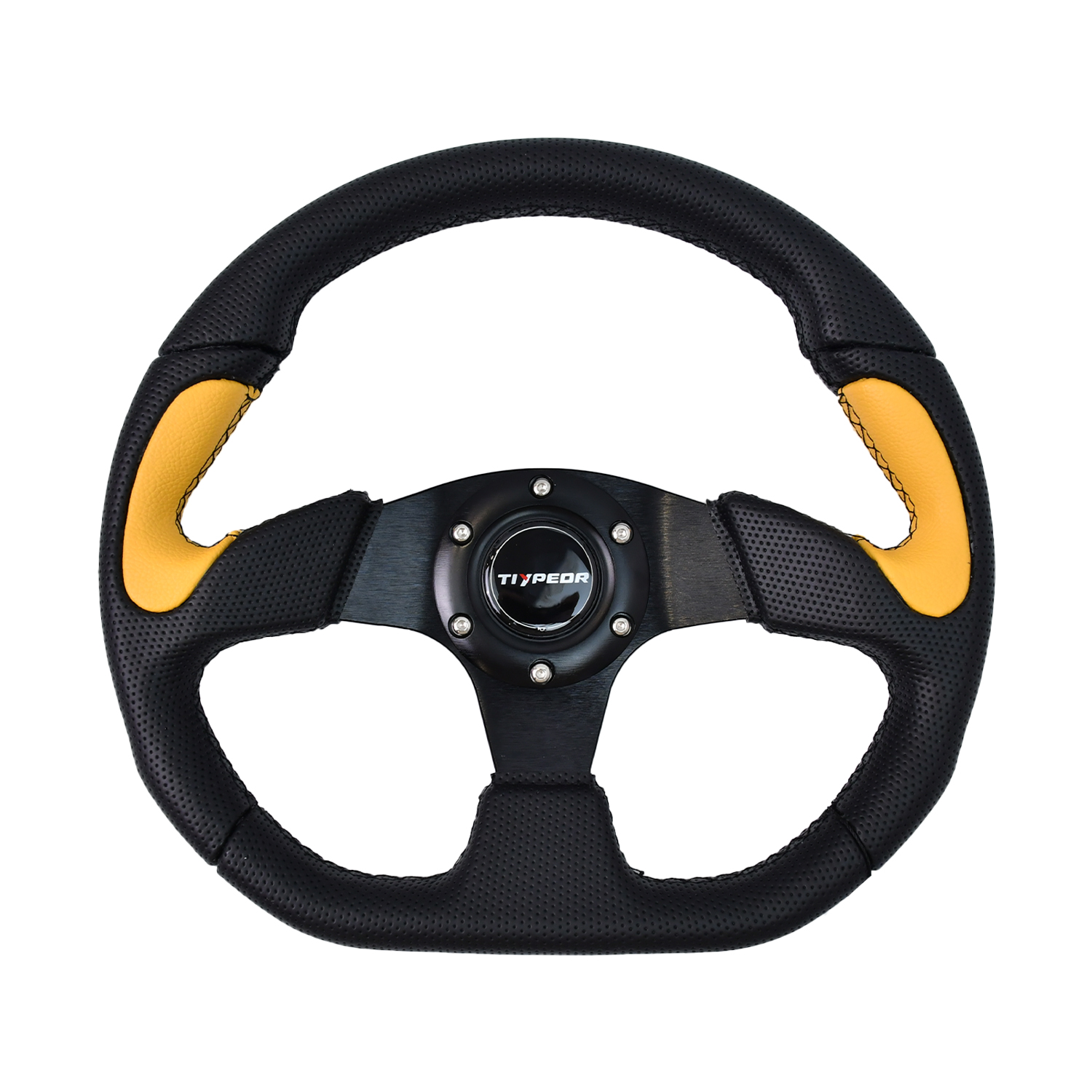 Volant de course TIYPEOR PVC 340mm/13,4 pouces, Volant profond à 6 boulons avec bouton d'avertisseur incluant câble et clé