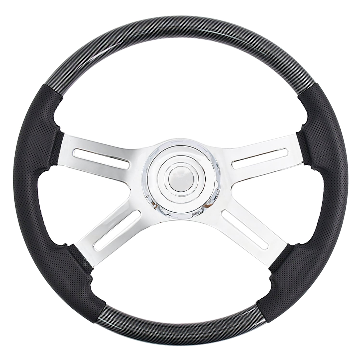 Volant de direction modifié pour camion TIYPEOR, 450 mm / 18 pouces, en ABS avec motif fibre de carbone et garniture en cuir (569-13)