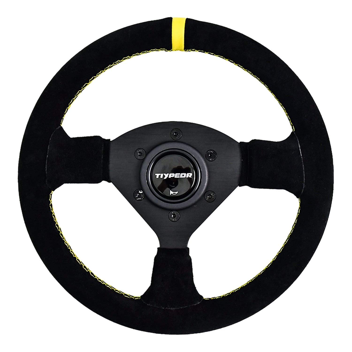 Volant universel TIYPEOR à 3 branches en aluminium, diamètre 10,63 po / 270 mm, garni de daim (réf. 395-13)