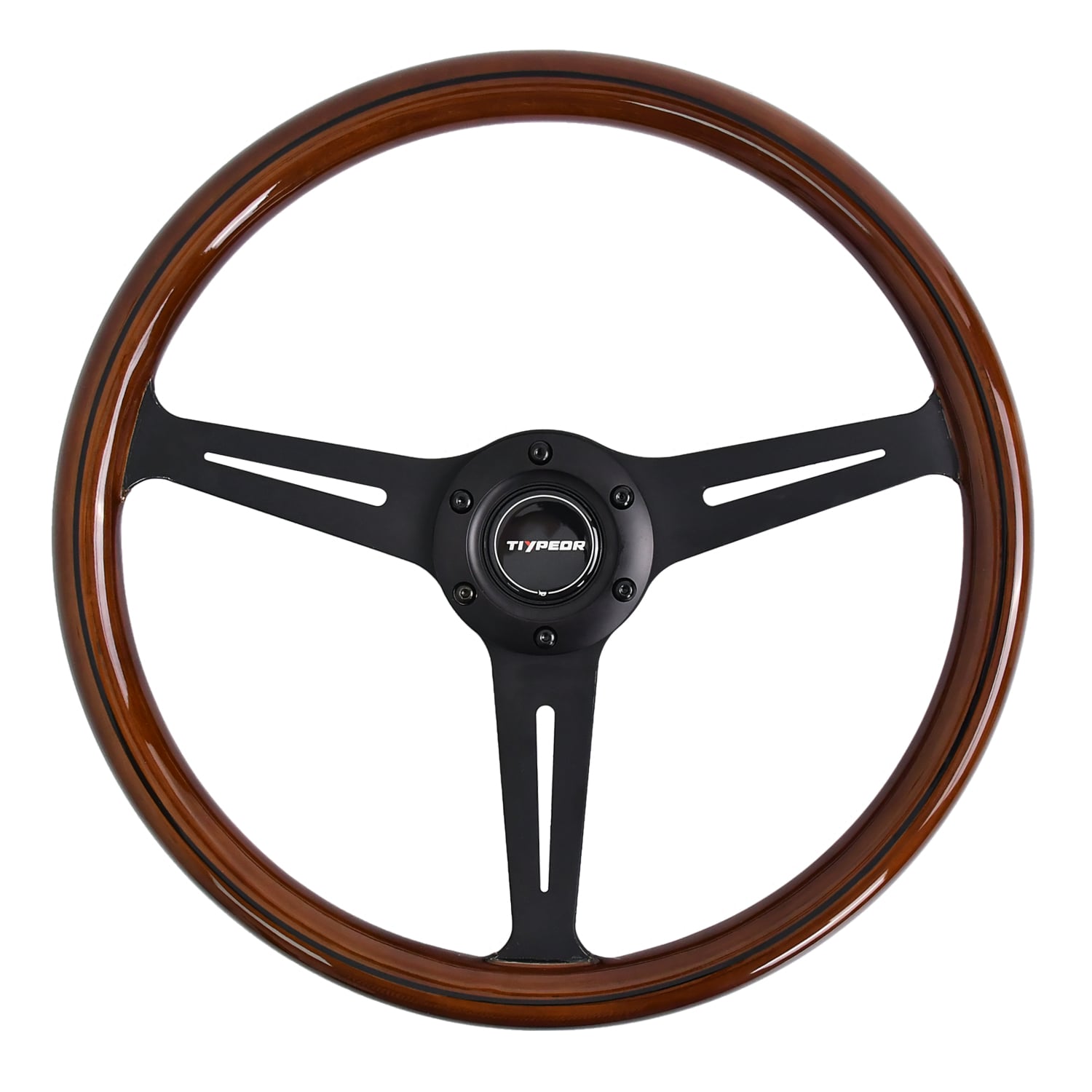 Volant TIYPEOR universel à 3 branches avec support en aluminium style rétro, diamètre 14,2 po / 360 mm, matière bois (réf. 592-01)