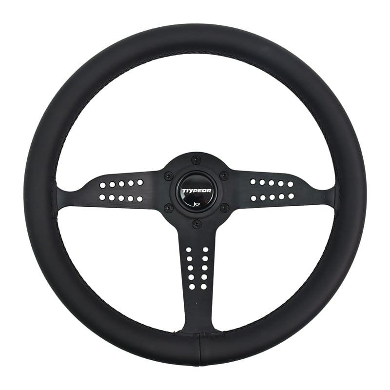 Volant de course TIYPEOR universel pour voiture, 345 mm / 13,8 pouces, en cuir noir avec support sport