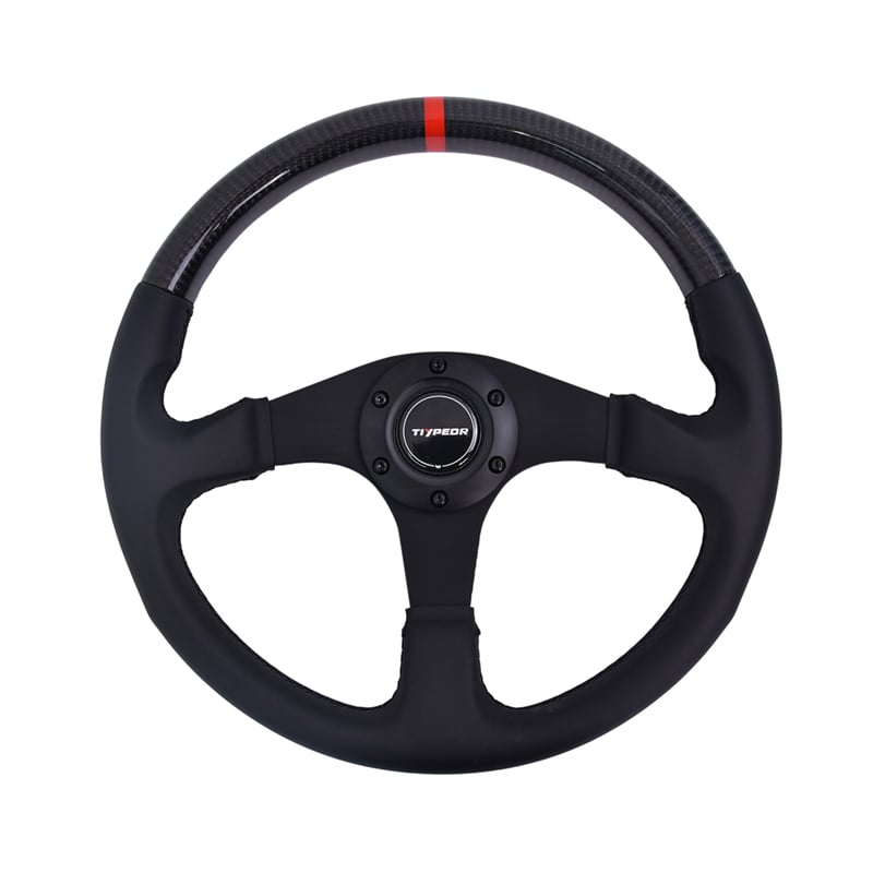 Volant universel pour voiture TIYPEOR en cuir et fibre de carbone, modifié par assemblage, 350 mm/14 pouces（586-06）