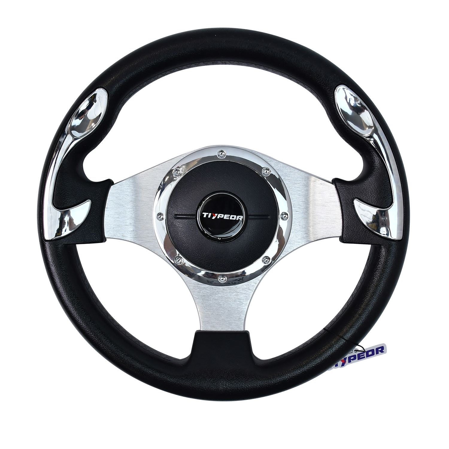 Volant de course universel TIYPEOR 6 boulons 315 mm Poignée en véritable cuir noir avec cadre en aluminium Sport volant de dérive avec bouton d'avertisseur