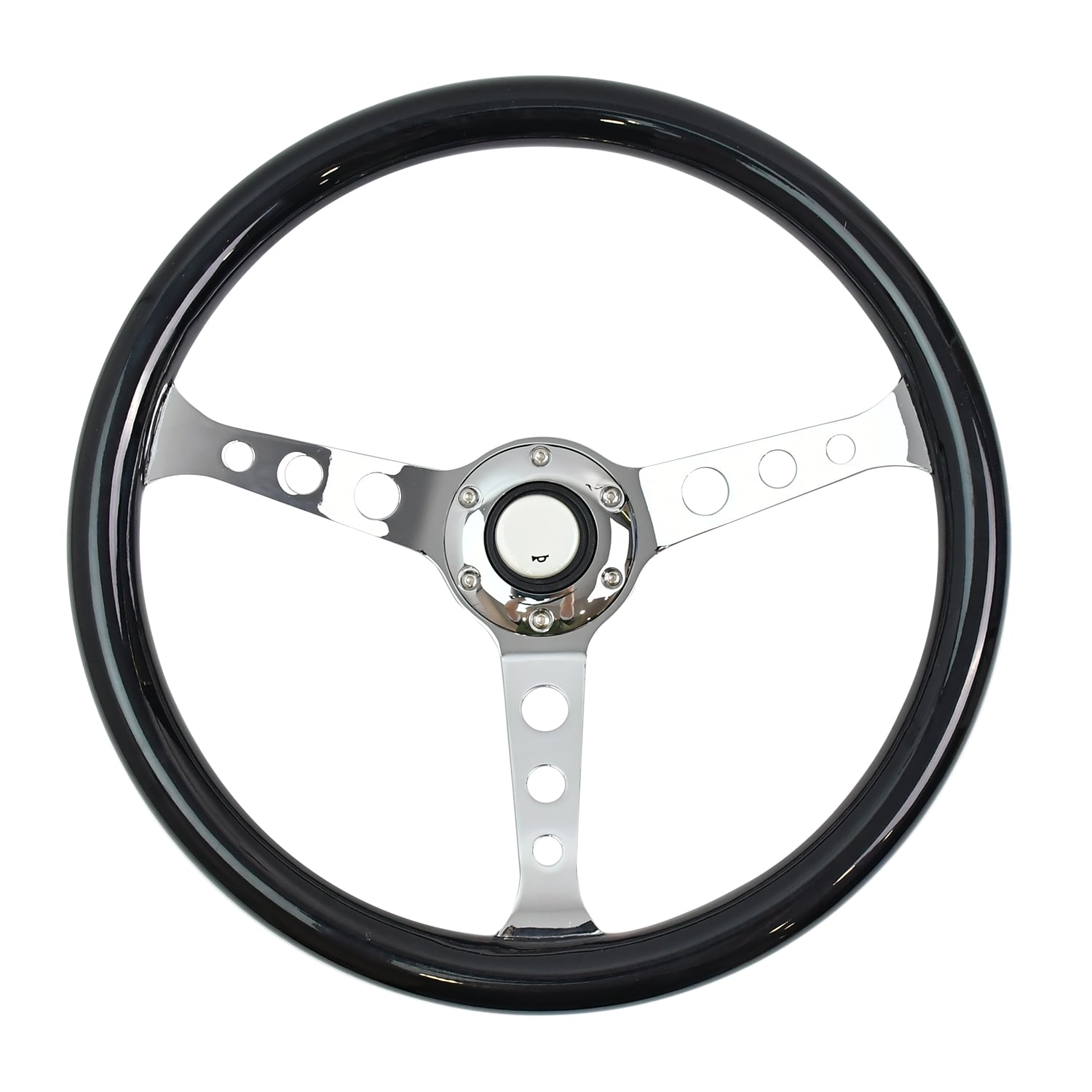 TIYPEOR Universal Black ABS Chrome 3 Spoke Steering Wheel 380mm/15inch for Car
